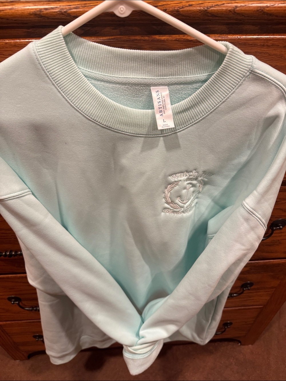 Artisan Mint Green Crewneck Sweatshirt with Embroidered Crest